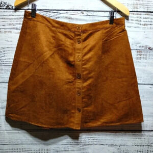 Justify Faux Suede Button‎ Down Skirt in Tan Brown size Large